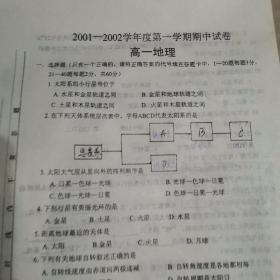 2001一2002年高中地埋试卷3份，