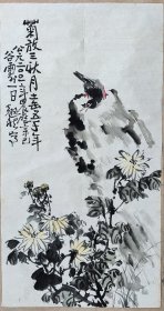 现当代著名画家胡翘然花鸟软片真迹(89厘米，48厘米，无印章)