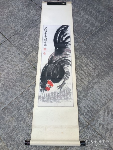 阎序卿国画精品《公鸡蚂蚱图》，立轴原裱包快递发货。
