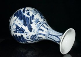 元白浒孤窑青花萧何追韩信人物故事纹玉壶春瓶【 44.7x26cm 】