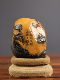 田黄石【松林三老雅聚】薄意老闲章摆件