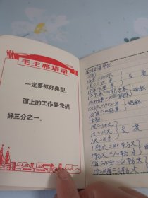 老笔记本：工作手册 毛主席语录封面 内有2张双面毛主席语录 本内记载新县革命史日记