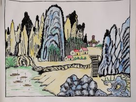 水墨画：山亭风景