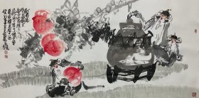 殷嘉农 四川著名花鸟画家——8平尺精品力作《献寿图》，寓意俱佳，作品得自画家本人，万分之万真迹、绝对保真，惠友结缘、极具收藏价值。