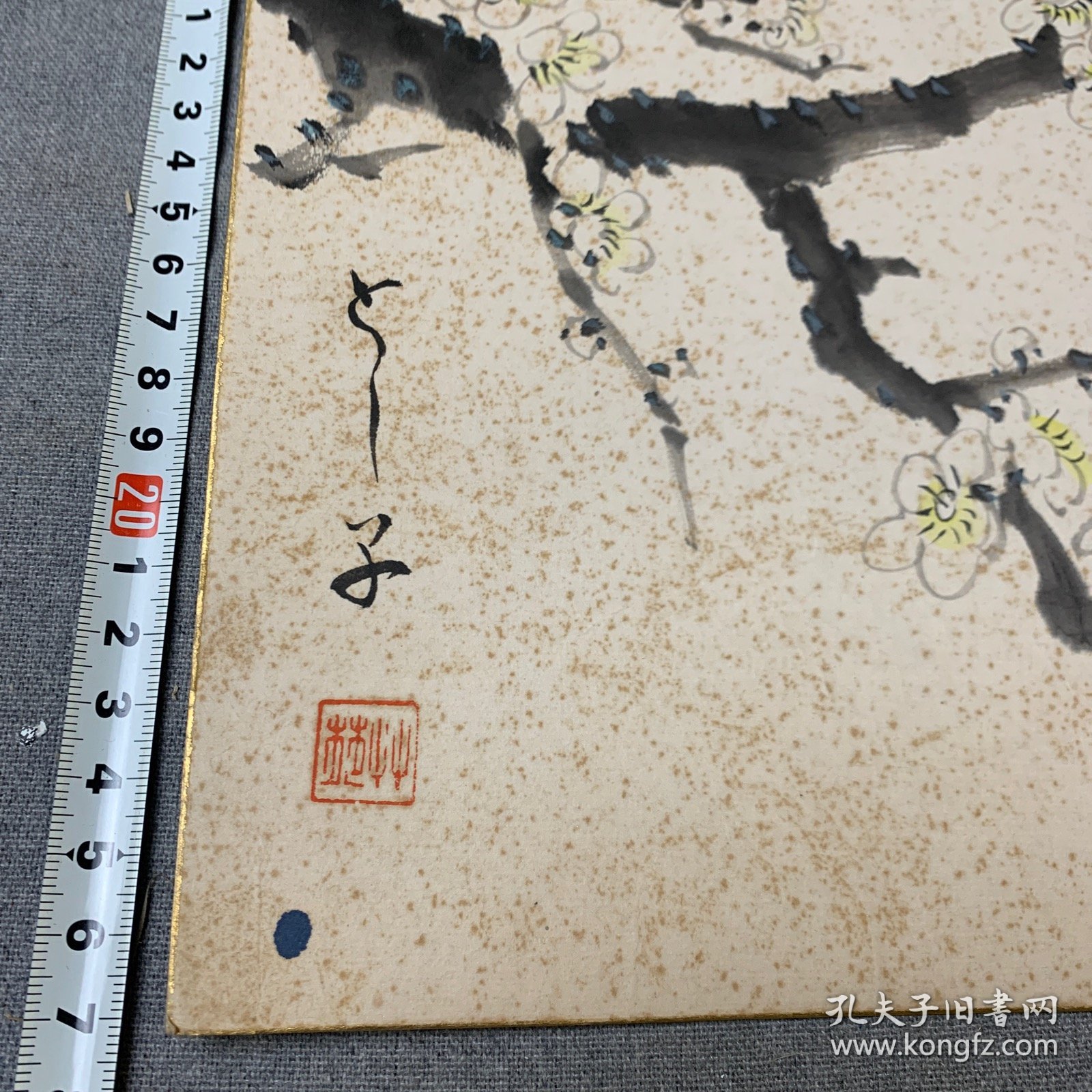 日本回流色纸，卡纸画，手绘彩墨画，27*24cm，梅花图