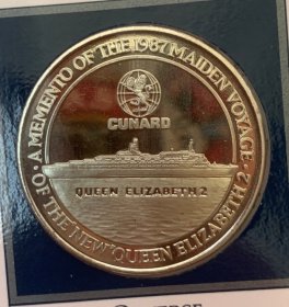 英国1987年"伊拉莎白二世女王号"下水首航纪念章