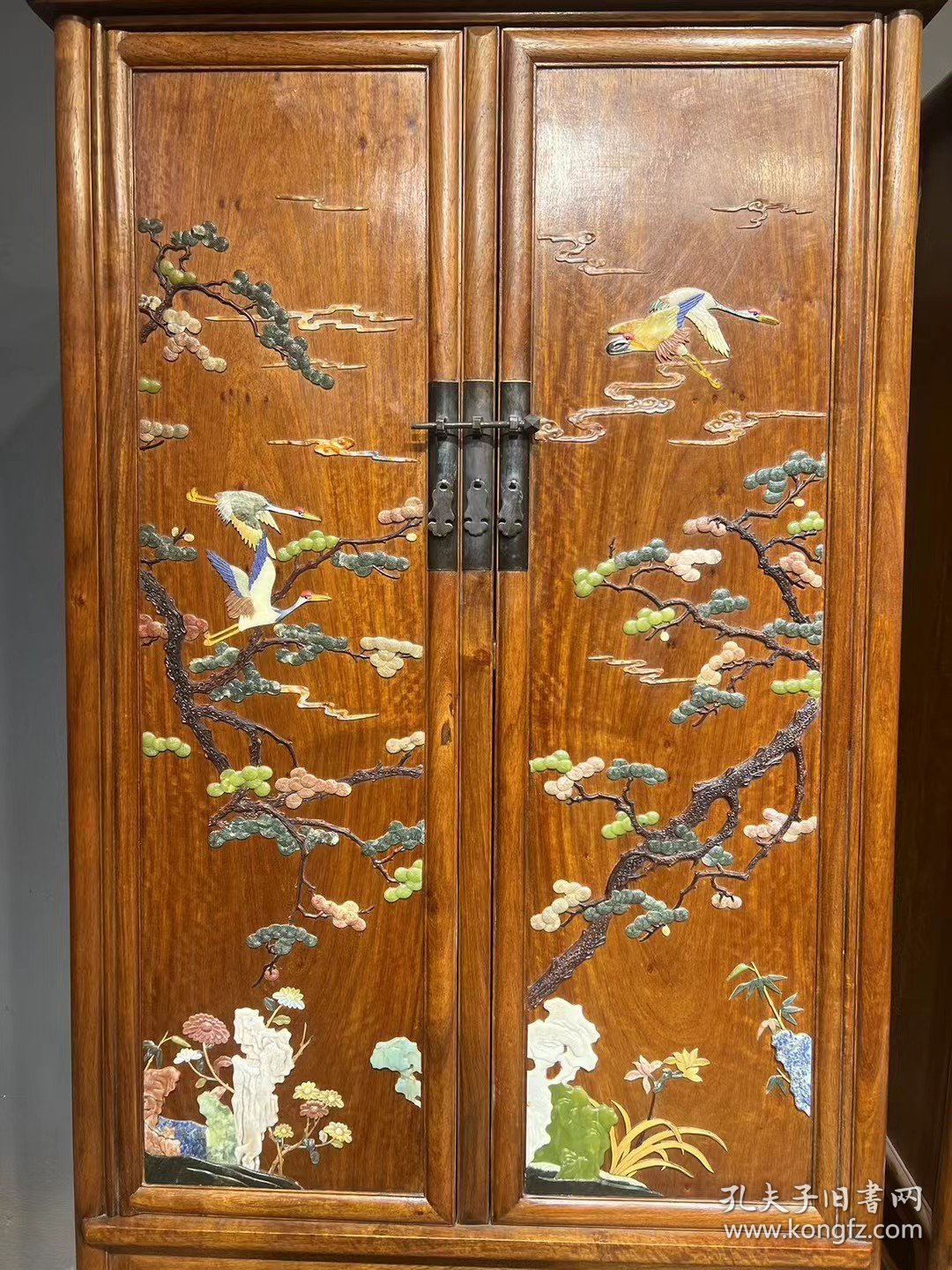 清代海南黄花梨镶嵌百宝面条柜一对