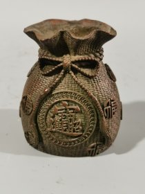 老铜器摆件铜钱袋古玩铜器收藏 重约413.5克