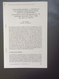 EVALUATING MODELS: A REVIEW OFL.G.GODFREY MISSPECIFICATION TESTS IN ECONOMETRICS
by 
A.R. PAGAN , 
Econometric Theory, 6, 1990,273-281.