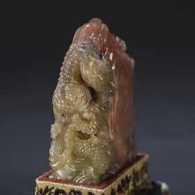 牧甫作 寿山石雕龙纹山子印章