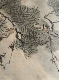 日本近代南画名家，小田海仙弟子大庭学仙作品，陶弘景茅山听笙图，绢本绫裱，木质工艺轴头，画心128*49.8。5807