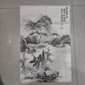 H 089 海上著名书画家 沈觉初 山水条幅 沈觉初，1914年出生于浙江德清，是中国近代著名的画家和竹刻艺术家。他是沪上大名鼎鼎的画家，与刘海粟、王个簃、谢稚柳、唐云、来楚生、单晓天、方去疾等齐名，合称为海上书画篆刻八大家之一。