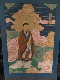 清代 精品纯手绘老粗布五彩描金 长春明应真君 画像一张 画工精湛 人物细节描绘惟妙惟肖 活灵活现 全品满工完整包老 尺寸226/122