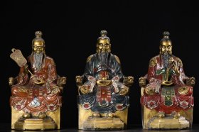 铜彩绘道家三清祖师像 单尊尺寸：高37cm 宽22cm 厚19cm 总重16公斤