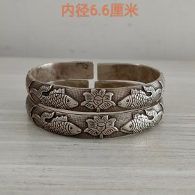 吉祥双鱼银手镯一对9105