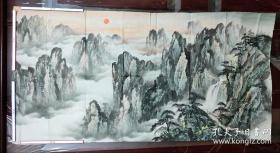 没有署名 无名氏 国画 山水画 多个高山峰 日出  松树