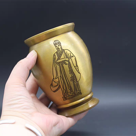 黄铜刻字人物捣药罐