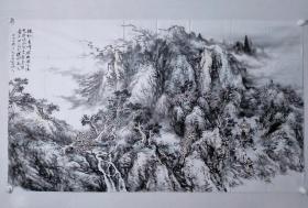 [保真书画]，刘良斌国画作品山水画作一幅，尺寸：96*165