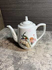 80年代，孔雀富贵茶壶，开线