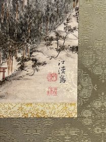 【司马江汉】 古笔山水图
1738 ~ 1818（元文三〜文政元）81岁。本姓安 藤，名峻（一作俊），字君岳，号俊岳，春波楼，曾入赘土 田氏，时称胜三郎或孙太夫，青年时代创作风俗画、美 人画和浮世绘时，曾署名铃木春重，亦署肖亭，画西洋 画时则署作江汉，晚年增号不言、不言道人、无言、桃 言。江户（今东京）生人。初学日本画，后转入西洋画与 兰学的研究，亦是日本铜版画的最初尝试者。