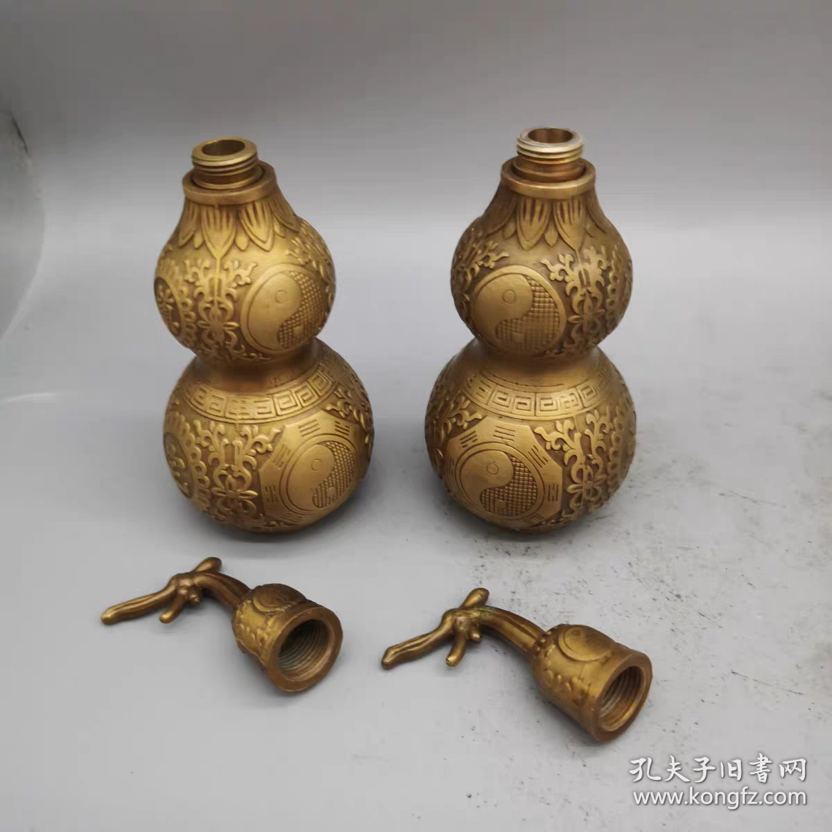 纯黄铜福禄寿喜财葫芦瓶一对