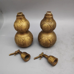 纯黄铜福禄寿喜财葫芦瓶一对