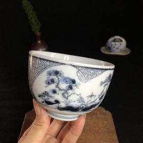 老货全品 日本回流瓷器柴烧手绘青花山水水墨画大茶碗茶杯
容量200ml