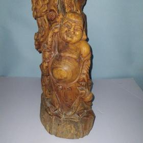 清代弥勒佛木雕像 高约48× 11 cm