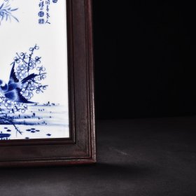 民国竹溪道人王步青花春溪晨曲花鸟瓷板画 高43厘米宽32厘米