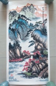 山水画，桃色山乡，半工笔半写意的画法，山东省美协孙国强老师的大作，孙老师的纯手绘作品，假一赔万，正面一幅画，背面一幅画，支持第三方鉴定，老师的山水皴法点染，浓淡干湿焦，行云流水，树木和房屋，山石，人物的刻画非常细，很有味道。1米×50公分，3尺整张的作品，软片托底了，回家可以直接装框了，家里客厅，卧室，书房，玄关，中堂都可悬挂，不挑地方，闭眼入，真的特别好看。