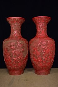 剔红雕漆漆器花瓶一对 尺寸2860厘米 重13.1公斤