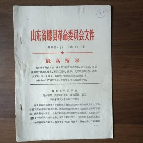 1969年滕县革命委员会关于动员、安置知识青年、城镇居民、职工干部家属上山下乡的工作意见（16开6页）