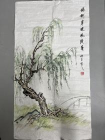 温州著名人物画家张祥春山水“杨柳岸晓风残月”102x56cm