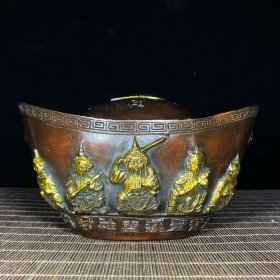 纯铜鎏金五路财神开运大元宝，高11厘米，长19.6厘米，重2439克