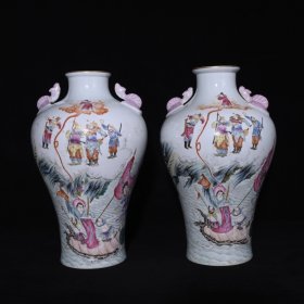 旧藏 清乾隆珐琅彩描金水漫金山人物故事纹福耳瓶 高31.8×20厘米
