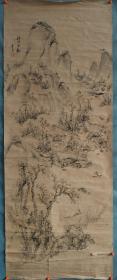 【532】 明清时期，古画，山水人物，秋溪闲钓，纸本镜心，画心尺寸133✘51.5。