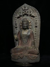 青石彩绘靠背佛