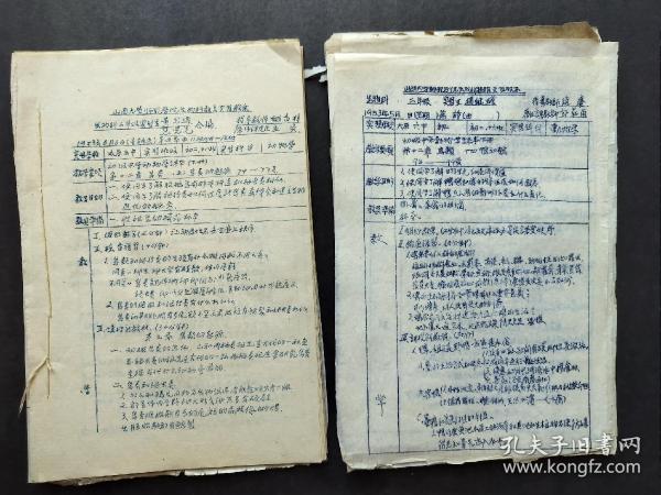 1953年山西大学生物教育实习教案（手写、油印本27页，在太原五中、六中实习）