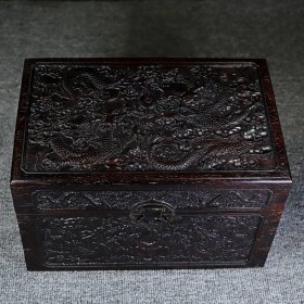 檀木双龙戏珠多宝盒收纳盒 长30厘米宽19厘米高19厘米