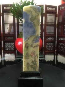 精品3.1特大印章•西泠印社微雕组印章•洪平老师（笔名红颜）【登高图】•冻地封门青蓝带19年老料