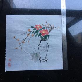 闲花三两枝扇面画