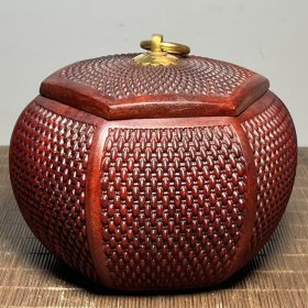 血檀木茶叶罐檀木雕刻六角茶叶筒