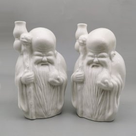 古玩旧藏七八十年代白瓷寿星蜡台一对