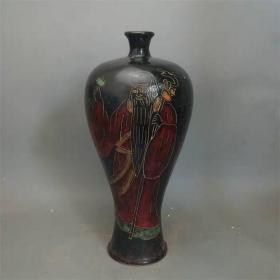 宋 定窑 黑定 刻划寿星鹿纹 梅瓶 古董瓷器古玩古瓷器 老物件收藏
