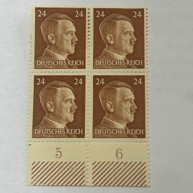 德三邮票，1940-1943，二战人物，24芬尼四方联，原胶新票。