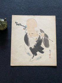 日本舶来 手绘作品 人物 色纸镜心 款：龙洞