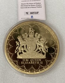 英国大铜章 2016年纪念章 正面伊丽莎白女王 背面英国国徽 100mm 376克 带证书原袋