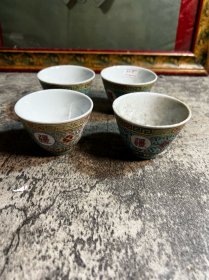 70年代左右，绿色万寿无疆小杯子4只合售，3只完整y