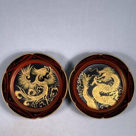 汝窑大漆彩绘龙凤纹葵口洗