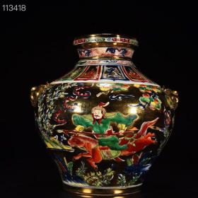 元金地五彩单骑救主人物故事虎头罐